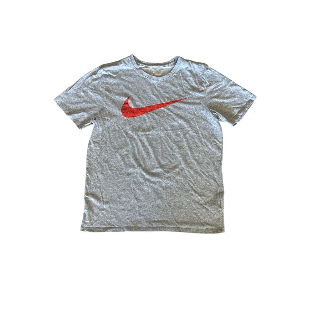 Nike Dri-FIT The Nike Tee Men’s Large Gray Red Swoosh Logo T Shirt